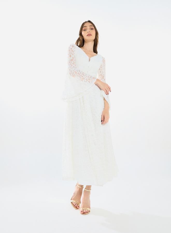 House of Moda Women Lace Flare Sleeve Midi Dress - Image 3